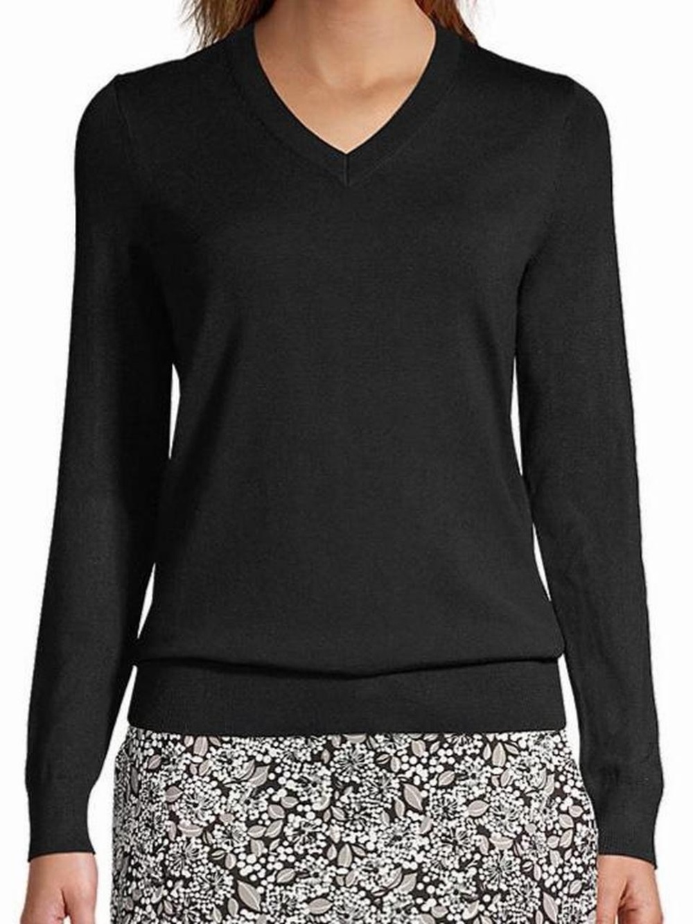 Lands’ End 100% Cashmere V Neck Sweater Plus Size 18 Black Preppy Minimalist
